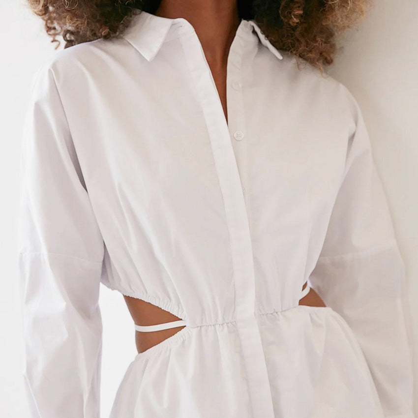 Sexy Waist Baring Long Sleeves Women Short Shirts Dresses