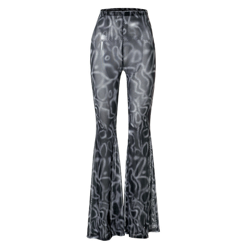 Sexy See Throught High Waist Trumpet Long Pants
