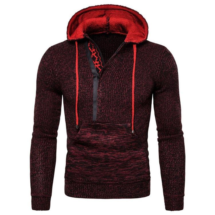 Men Knitting V Neck Zipper Hoody Sweaters-STYLEGOING