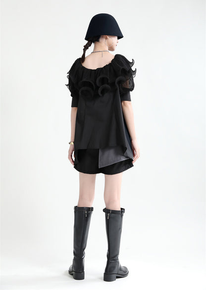 Summer Off The Shoulder Chiffon Ruffled Shirts with Belt for Girls