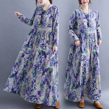 Lavender Print Long Sleeves Cozy Dresses