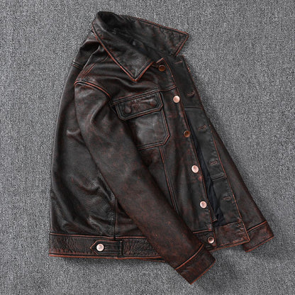 Vintage Cowhide Leather Overcoats Jackets for Men