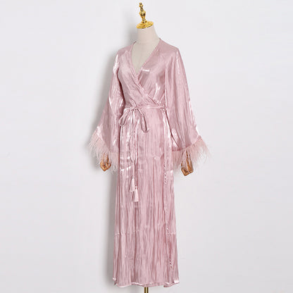 Luxury Elegant Feather Design Pink Long Dresses