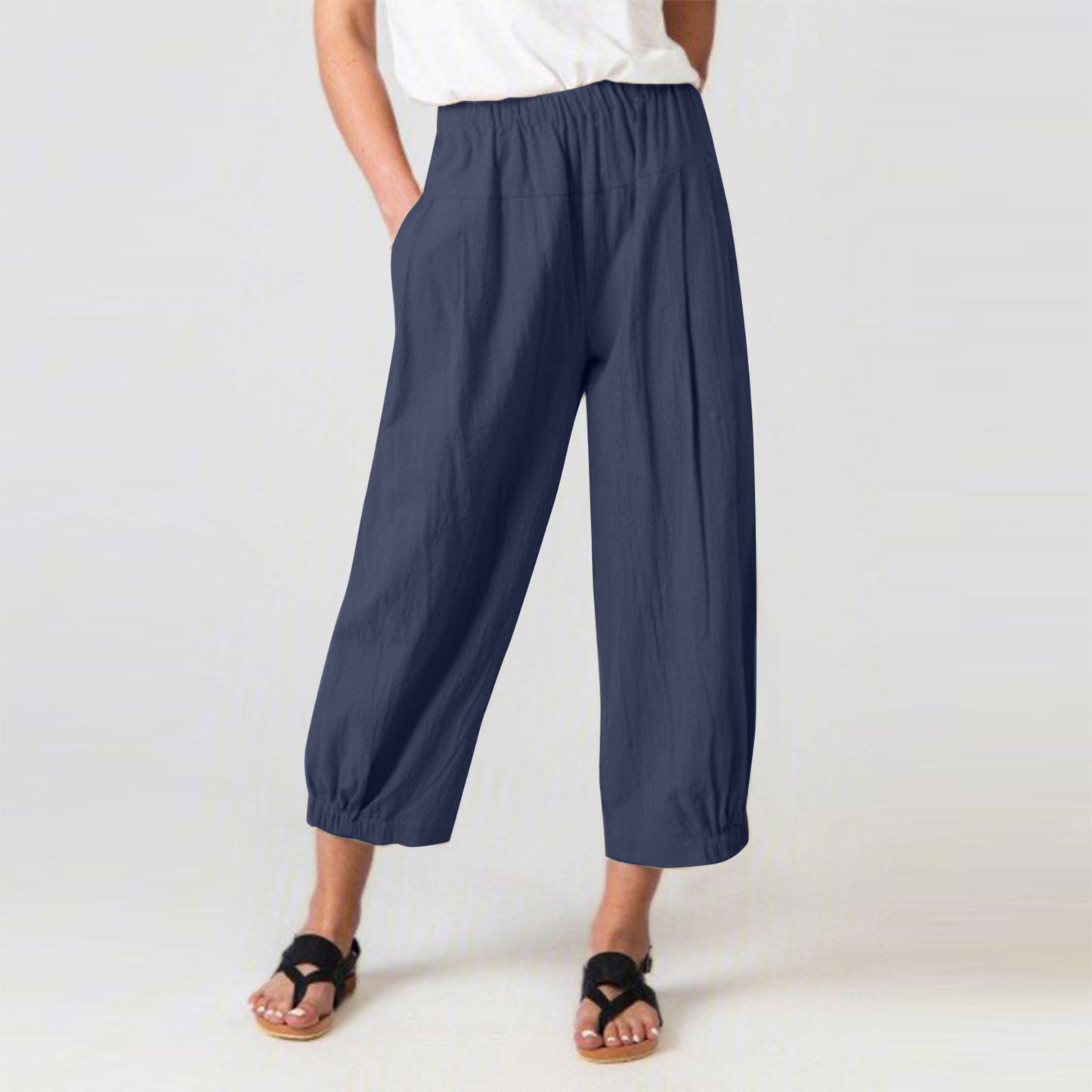 Casual Harem High Waist Linen Women Cropped Pants