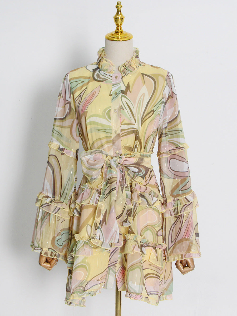 Elegant Ruffled Long Sleeves Short Dresses