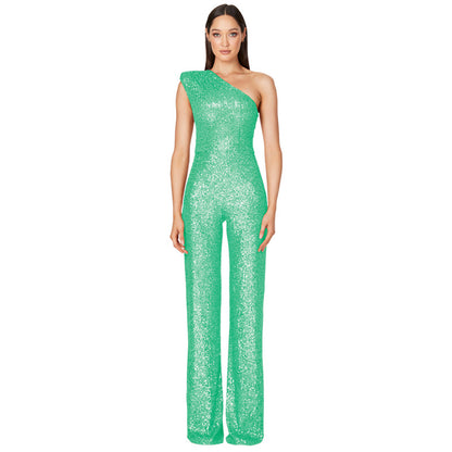 Sexy One Shoulder Sequined Jumpsuits