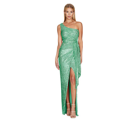 Sexy One Shoulder Sequined Evening Party Dresses