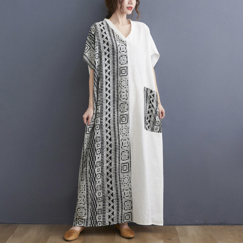 Vintage Pocket Design Plus Sizes Long Cozy Dresses