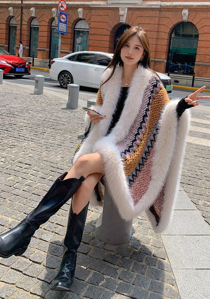 Luxury Designed Knitting Winter Warm Artificial Fox Fur Capes