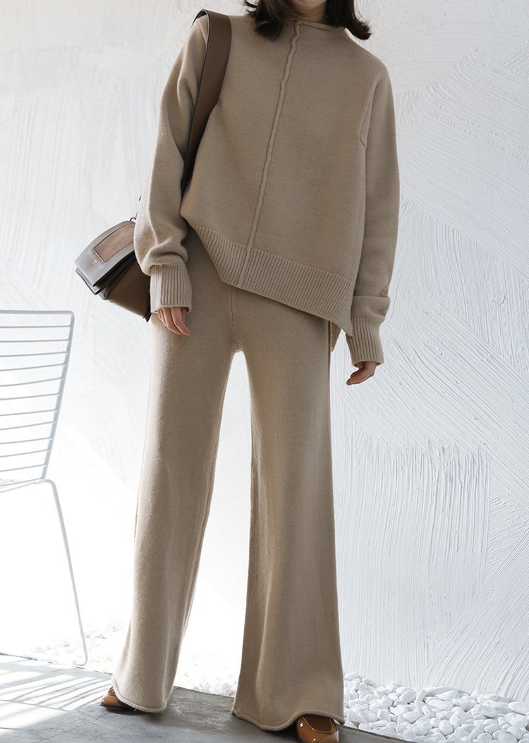 New Women High Neck Warm Knitting Casual Suits-STYLEGOING