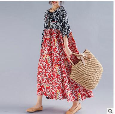 Summer Leaf Print Plus Sizes Cozy Dresses