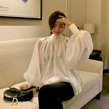 Elegant High Neck Designed Women Top Shirts