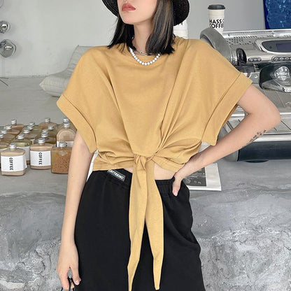 Women Summer Short Sleeves Loose Short T Shirts-STYLEGOING