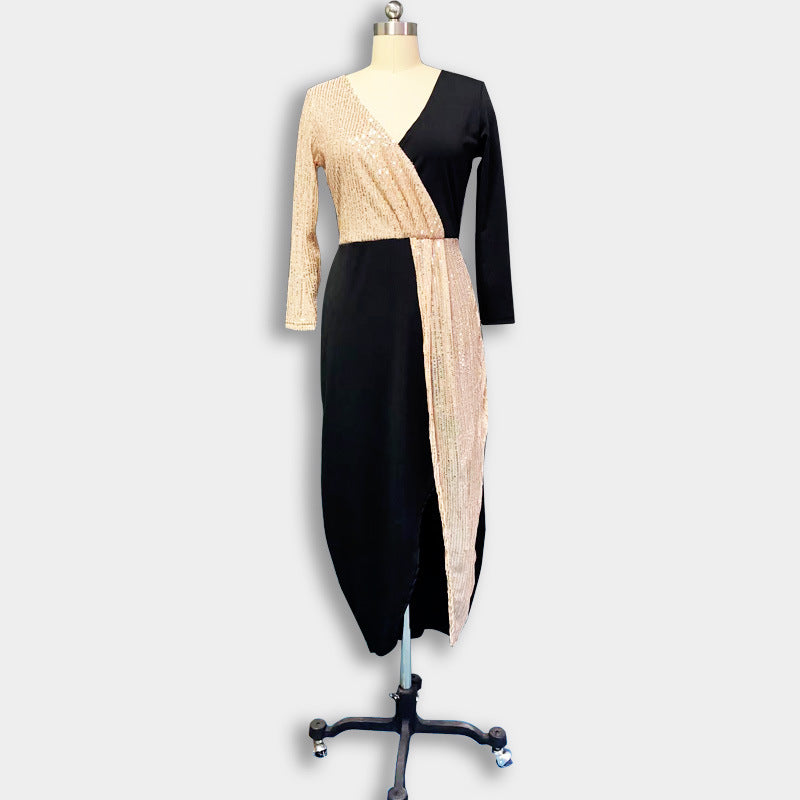 Sexy Long Sleeves Black and Gold Women Party Dresses