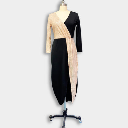 Sexy Long Sleeves Black and Gold Women Party Dresses
