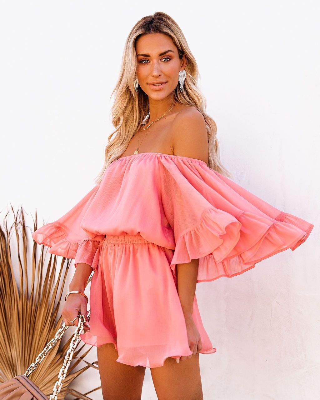Summer Chiffon Off The Shoulder Tops & Pants Suits