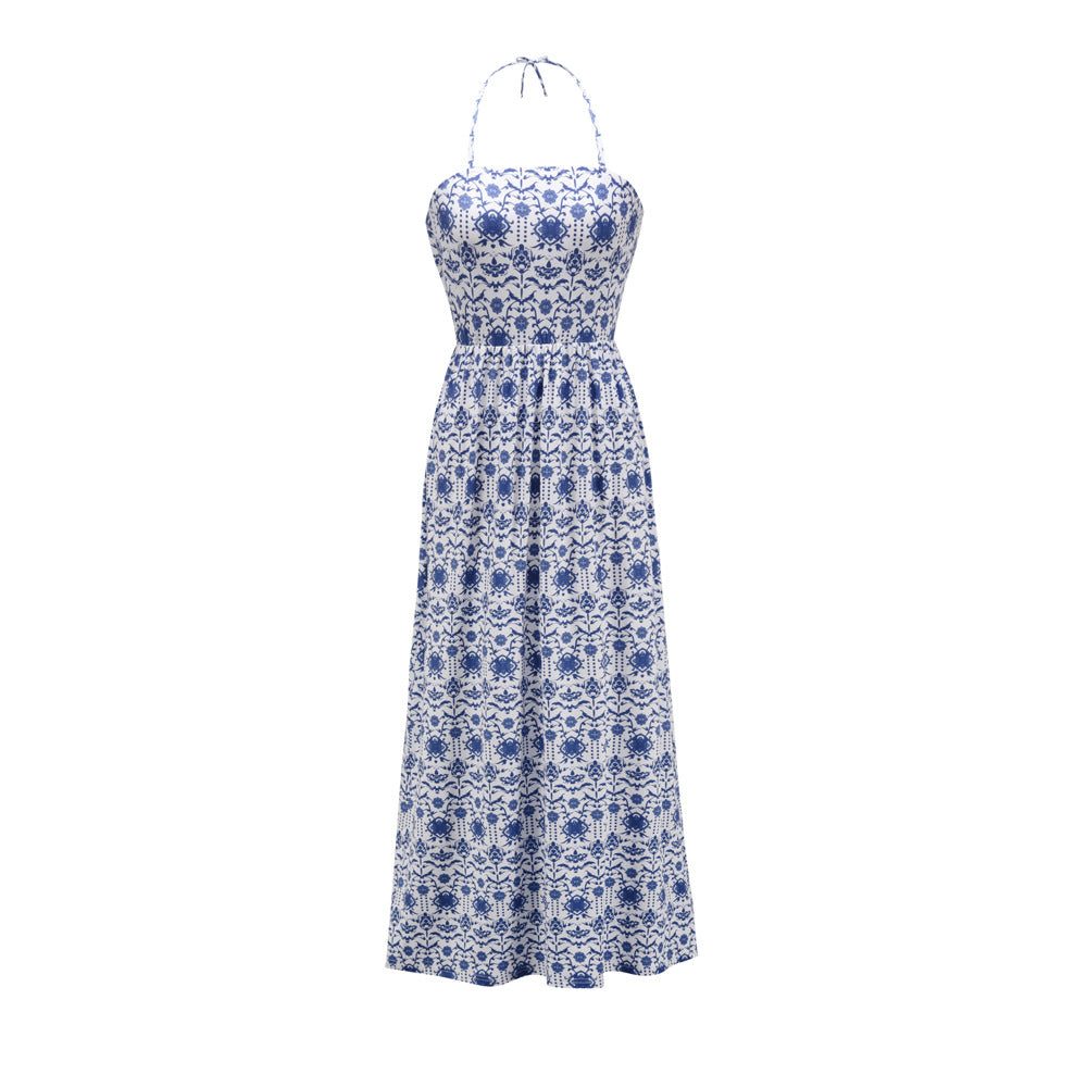 Vintage Blue Halter Summer Beach Dresses