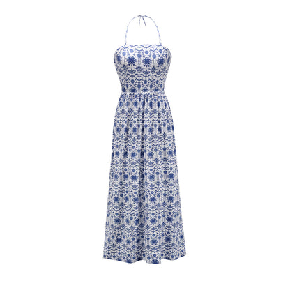 Vintage Blue Halter Summer Beach Dresses