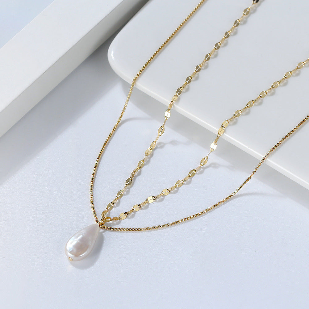 Water Drop Pearl Design Sterling Silver Necklaces