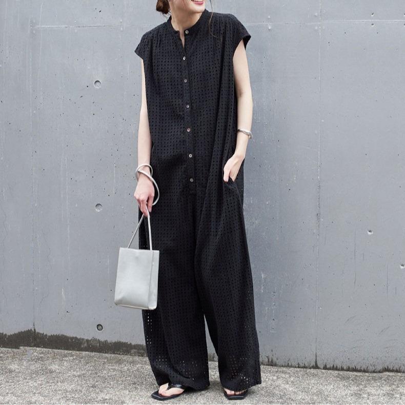 Black Short Sleeves Office Lady Loose Jumpsuits-STYLEGOING