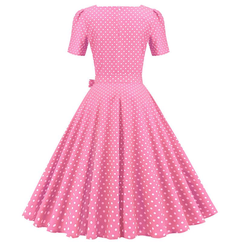 Short Sleeve Square Neckline Print Dot Dresses-STYLEGOING