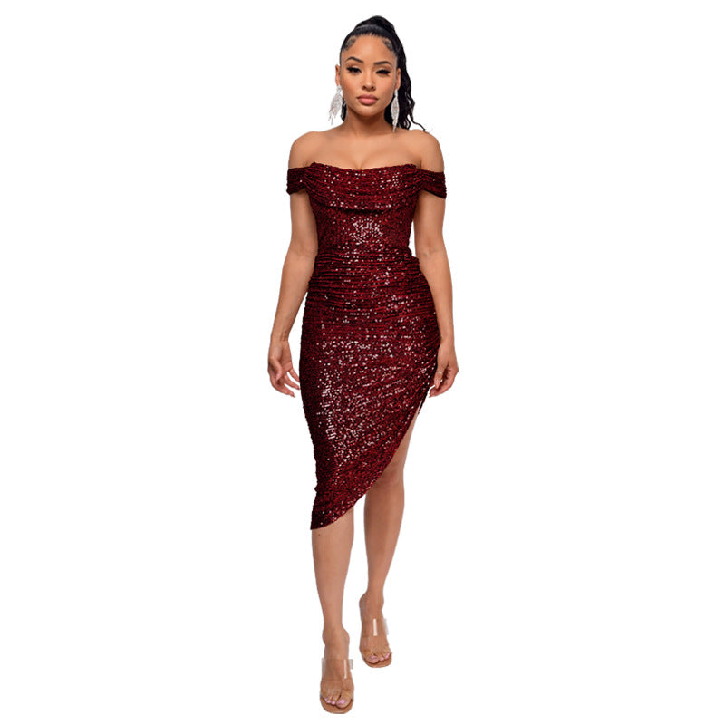 Sexy Off The Shoulder Sequined Mini Cocktail Dresses