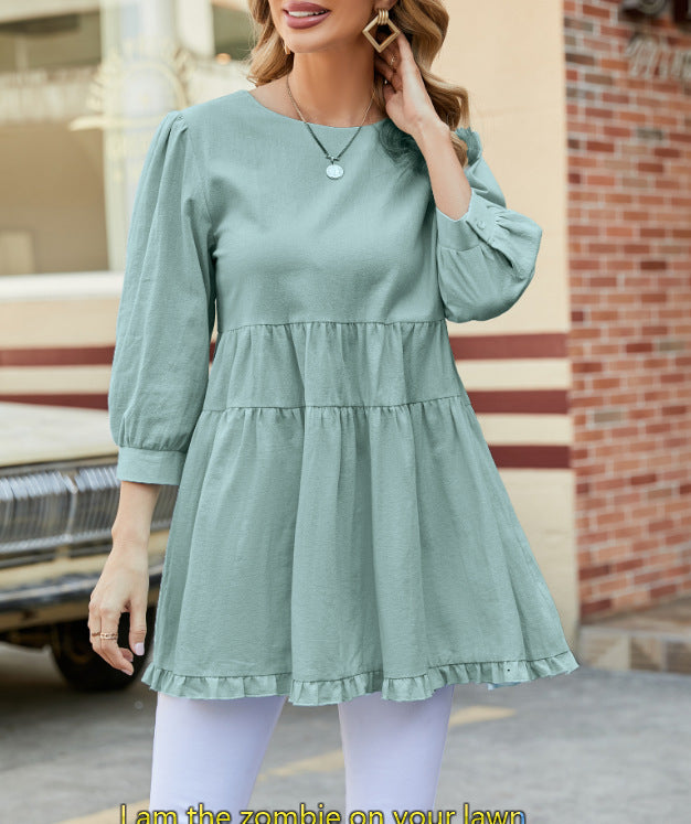 Casual 3/4 Length Sleeves Women Top Blouses