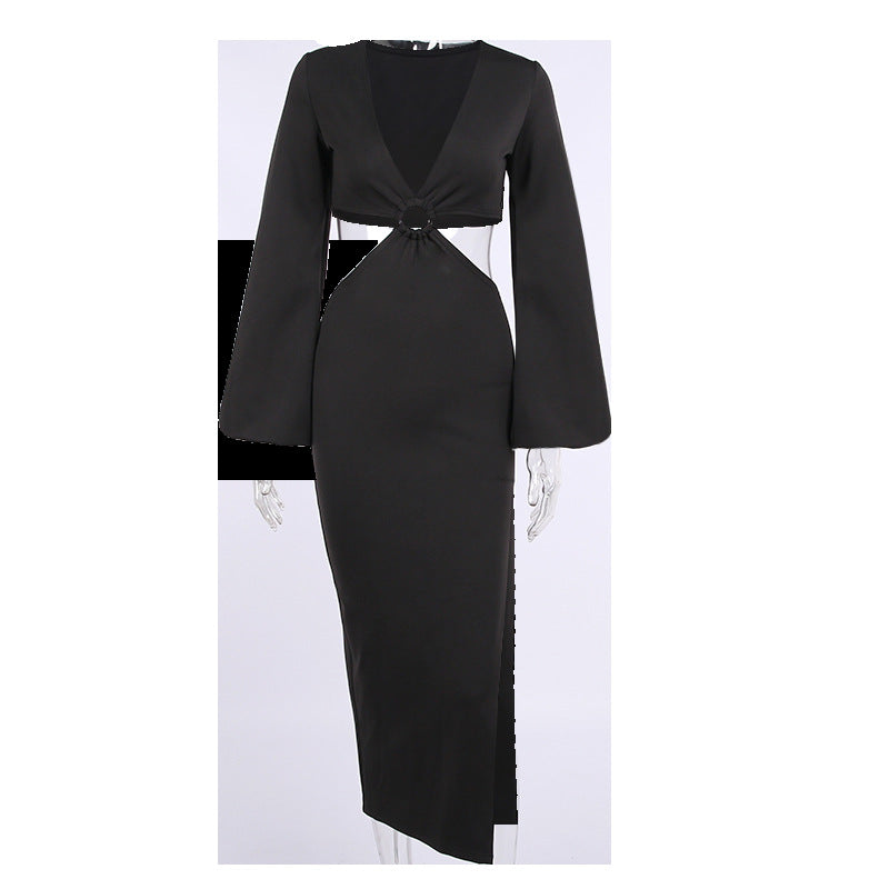 Sexy Long Sleeves Waist Baring Party Dresses