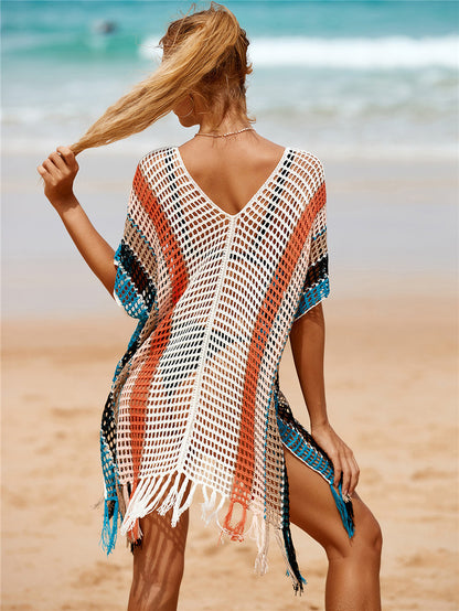 Colorful Knitting Crochet Tassels Swimwear Cover Ups for Women