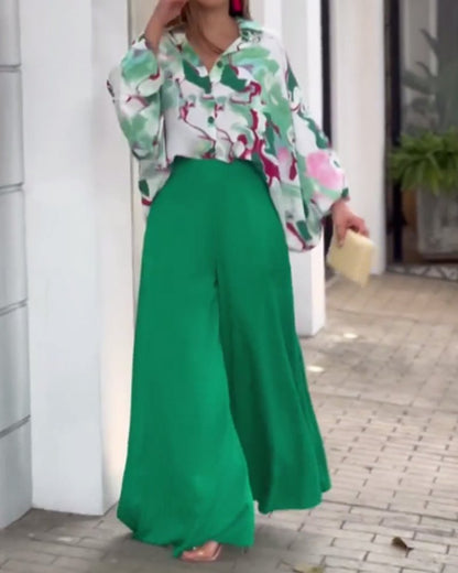Loose Summer Two Pieces Wide Legs Women Suits