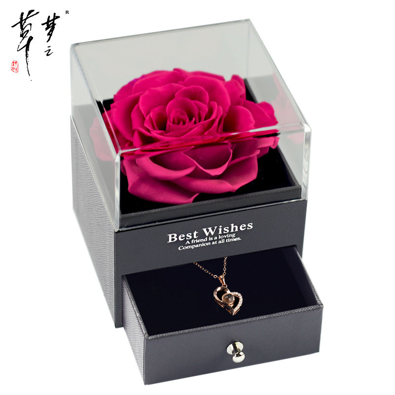 Valentine's Day Gifts Preserved Forever Flowers and Necklace Sets