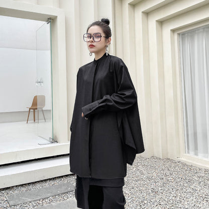 Designed Stand Collar Irregular Women Long Sleeves Shirts