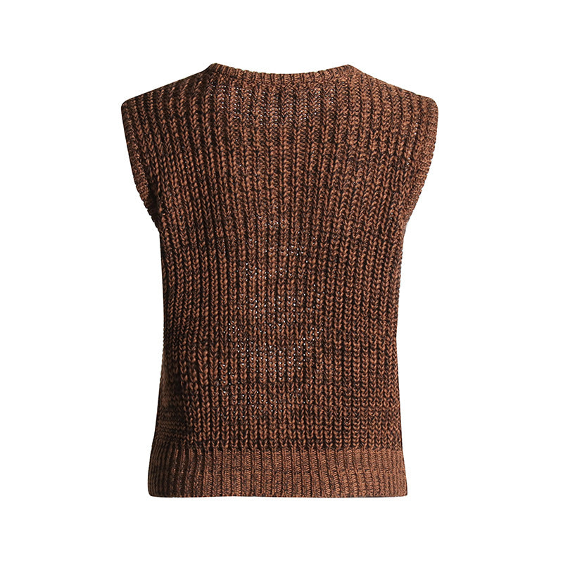 Vintage Brown Knitted Tank Top Vest for Women