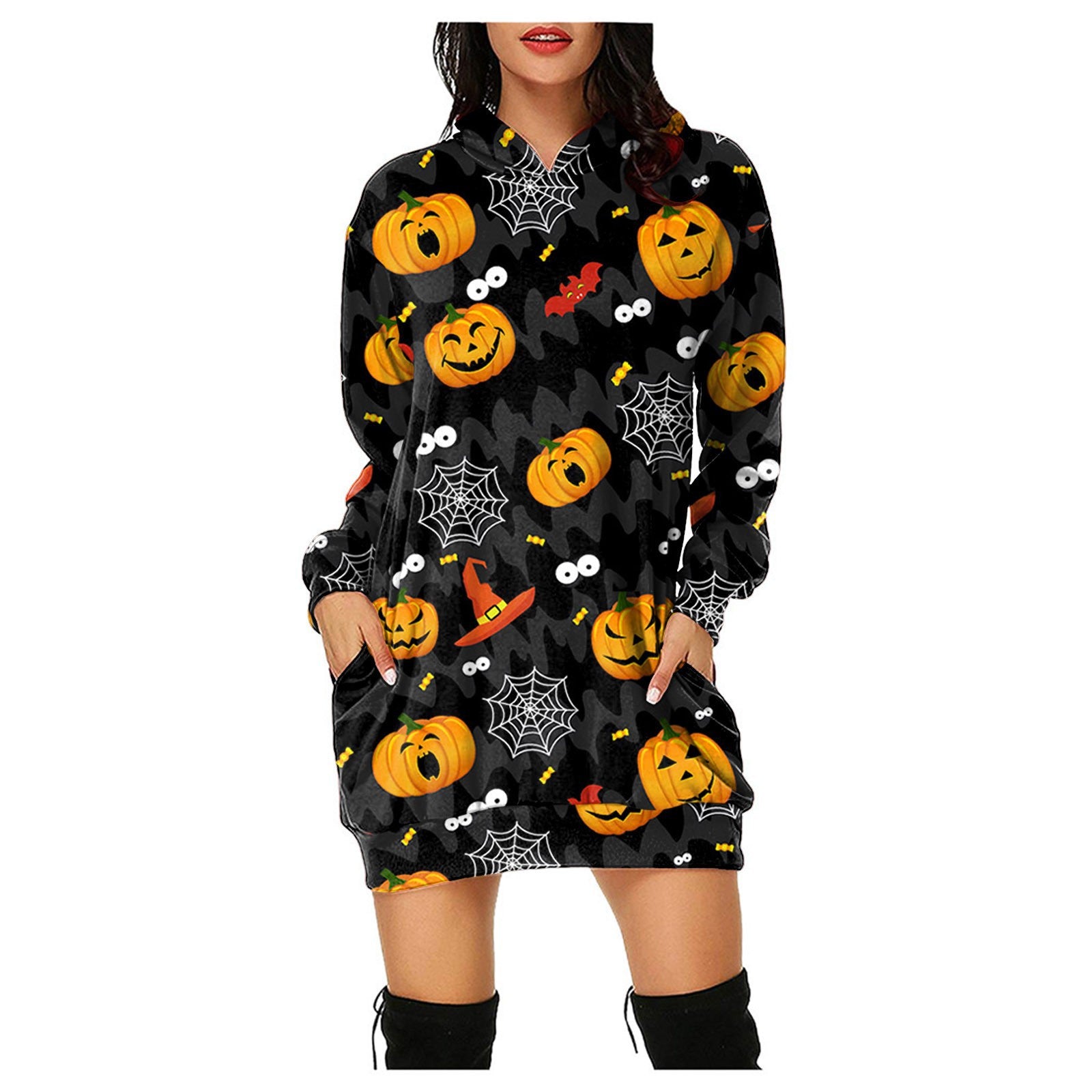 Halloween Pumpkin Design Pullover Hoodies for Women