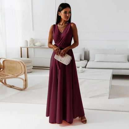 Simple Design V Neck Long Evening Party Dresses