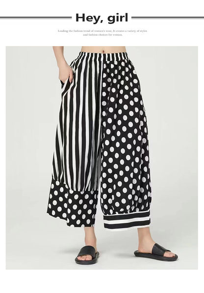 Casual High Waist Striped Wide Legs Women Pants