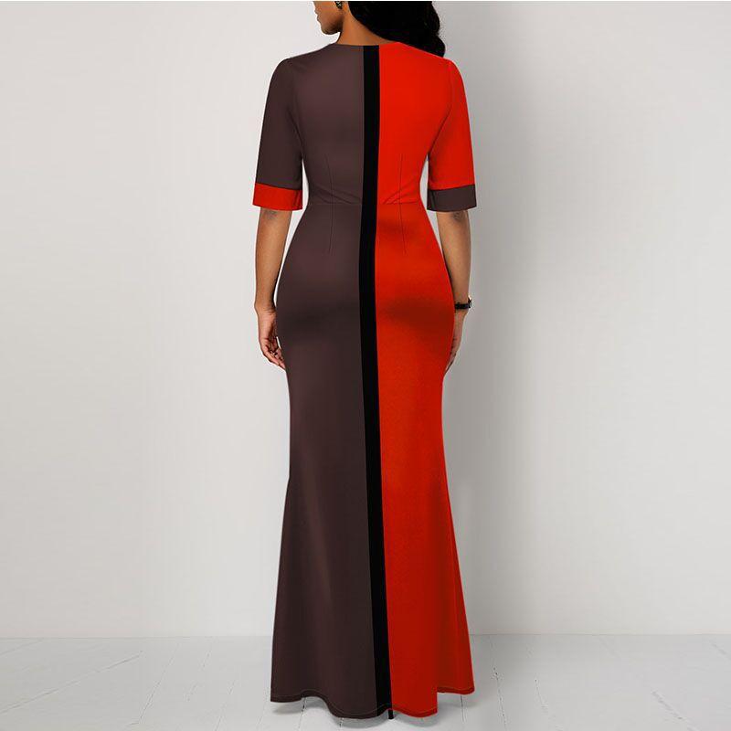 Women Round Neck Split Joint Long Dresses-STYLEGOING