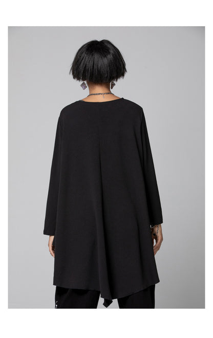 Black Round Neck Irregular Women Long Sleeves T Shirts