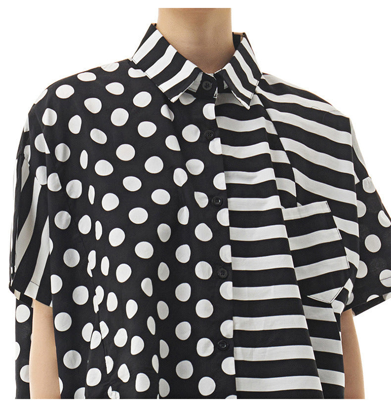 Summer Dot Print Irregular Top Blouses for Women
