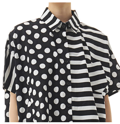 Summer Dot Print Irregular Top Blouses for Women