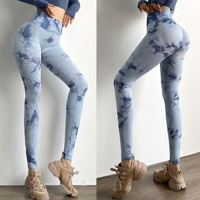 Women High Waist Dyed Yoga Running Leggings