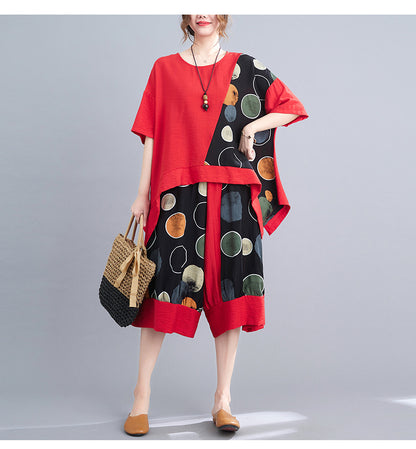 Casual Summer Irregular T Shirts and Wide Legs Cropped Pants