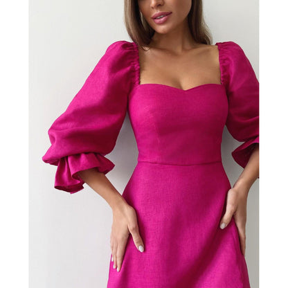 Rose Red Off The Shoulder Casual Fall Dresses-STYLEGOING