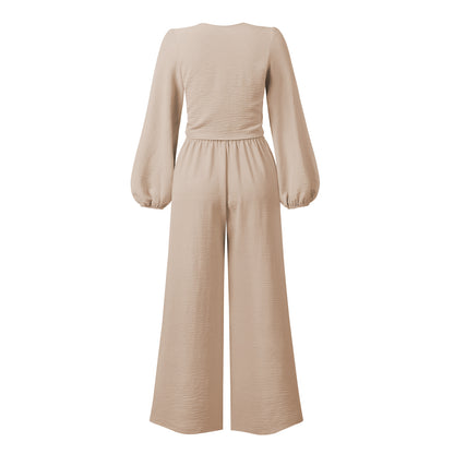 Sexy Long Sleeves Tops & Wide Legs Pants Women Suits