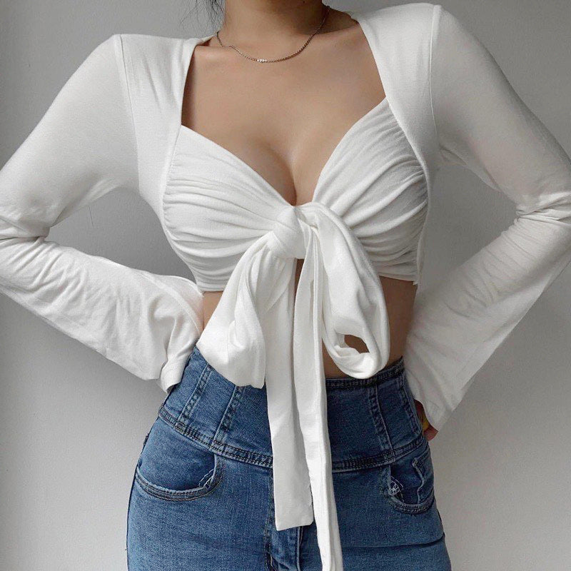 Sexy Deep V Neck Lace Up Tops for Women