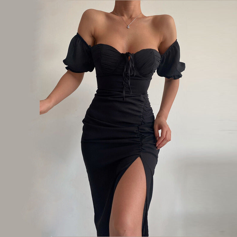 Sexy Off The Shoulder Lace Up Tight Mini Dresses
