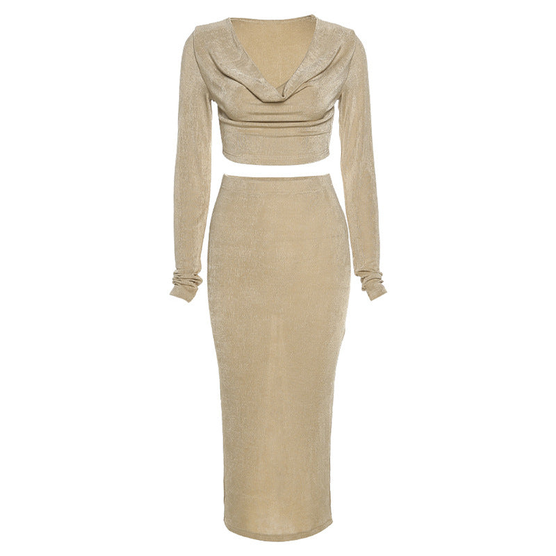Sexy High Waist Long Sleeves Midriff Baring 2pcs/Set