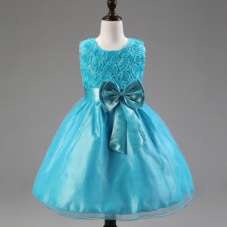 3D Rose Flower Princess Girls Dresses