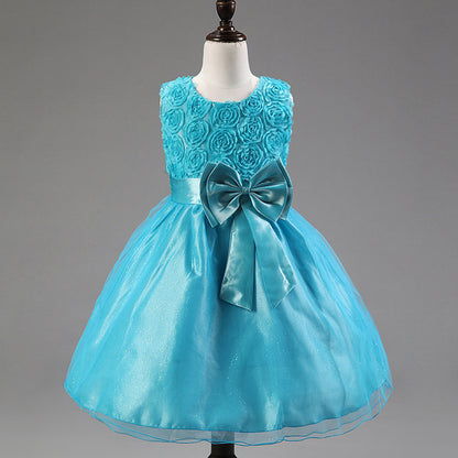 3D Rose Flower Princess Girls Dresses