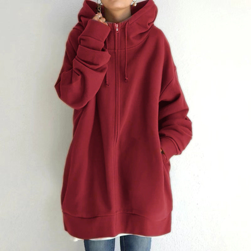 Women Plus Sizes Zipper Velvet Hoodies